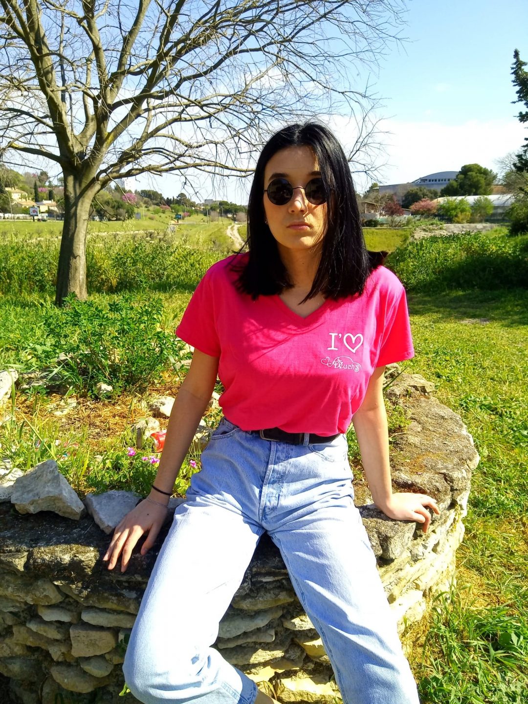 Tee-shirt rose col V – Image 3